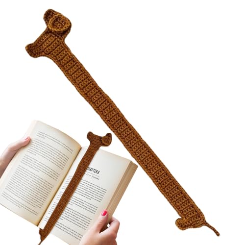 Dackel Lesezeichen, handgefertigt, gehäkelt, einzigartiges braunes Tierbuch / handgemachtes gehäkeltes Hundegeschirr, einzigartiges braunes Tierbuch