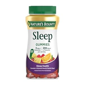 Nature’s Bounty Sleep Gummies, 3mg Melatonin and 200mg L-theanine, 100% Drug-Free Sleep Aid, Promotes A Sound Sleep Cycle, 60 Count