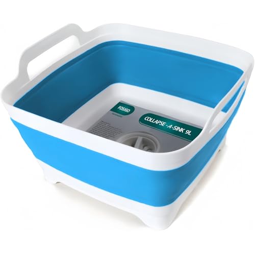 Image of FOSJGO Dish Basin Collapsible with Drain Plug Carry Handles for 9 L Capacity, Collapsible Sink Tub, Dish Wash Basin, Portable Dish Tub, Foldable Dishpan for Camping Dish Washing Tub and RV Sink