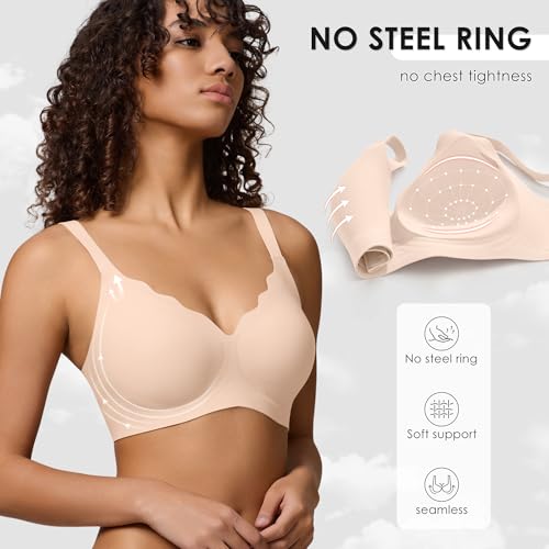 Image of Seamless Wireless Bra for Women with Support - No Underwire Full Coverage Push Up Comfort Bras - Back Fat Smoothing Bralette