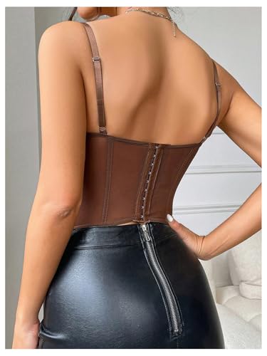 OYOANGLE Women's Lace Corset Tops Boned Spaghetti Straps Bustier Party Club Top2