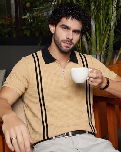 Image of AUSK Men's Polo Neck Cotton Blend Co-Ord Set | Regular Fit Half Sleeve T-Shirt with Matching Track Pant | Modern Casual Wear Co Ord Set for Men