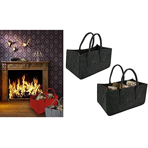 18X11X10 Inch Firewood Carrier Log Tote Bag Fireplace Log Carrier Holders Woodpile Rack Fire Wood Carrying Felt Bag Shopping Reusable Handbag,Outdoor Thickened Toys Storage Basket Bag Portable (Black) #TOP4