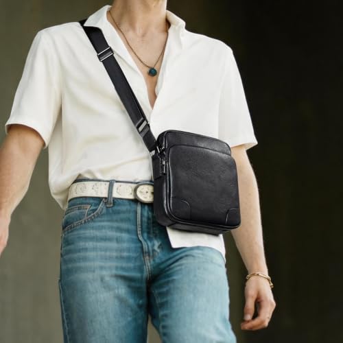 Image of Augus Leather Messenger Crossbody Bag for Men Fits Work Business Casual