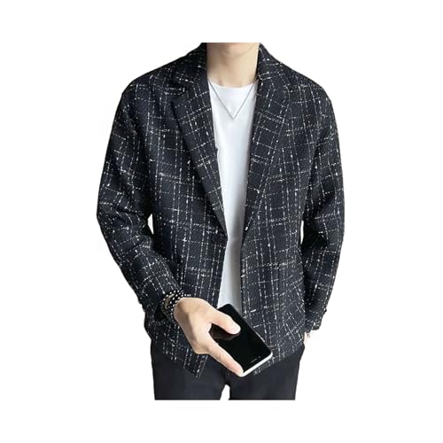 Men's Suit Jackets Single Breasted Party Male Blazer Plaid Spring Clothes Elegant Casual Coat
