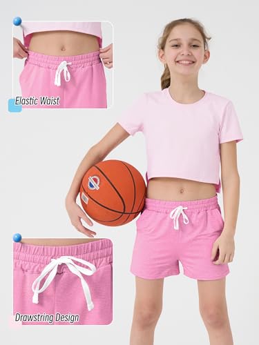 Image of QWE 5 Pack Girls Shorts Athletic Soccer Running Performance Active Dry-Fit Sports Basketball Shorts with Drawstring Pocket