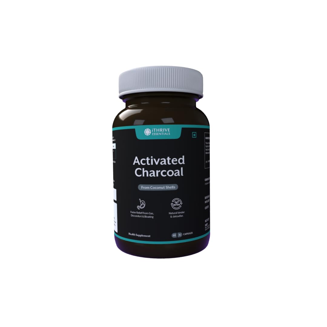 iThrive Essentials Activated Charcoal, Gentle on the Stomach, Rapid Relief, Natural Digestion Support, 500mg - 60 Capsules