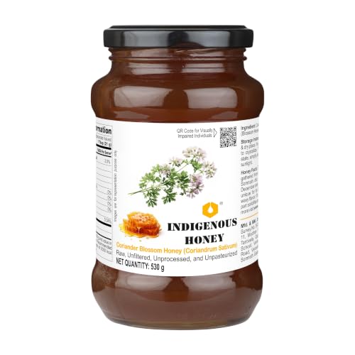 Image of INDIGENOUS HONEY Raw Coriander Honey Pure Real Organic 17.64 oz Glass Jar