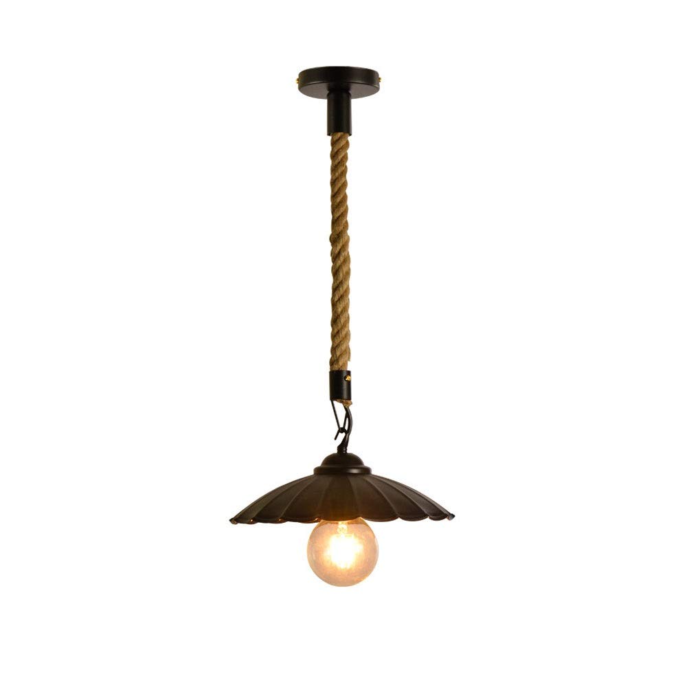 Lustre industriel rétro en corde de chanvre et fer forgé pour cuisine