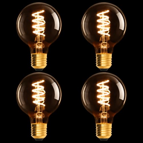scicent Lot de 4 Ampoule LED E27 Globe G80 Vintage 4W, 2200K Lumière Très Chaude, Ampoule Edison à Filament en Verre Transparent, Dimmable, Sans Scintillement
