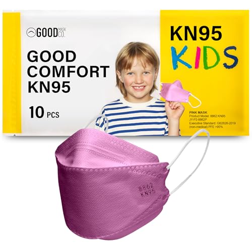 Good Mask Co. Good Comfort Kids KN95 Face Mask Disposable KN95 Face Mask Folding Comfortable Face Masks Bulk Face Masks (10 Pack of Masks Pink)