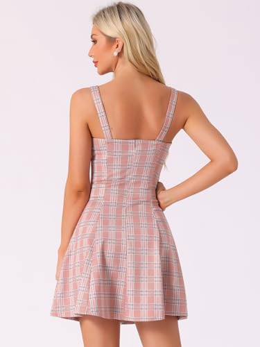 Image of Allegra K Women's Plaid Tube Dress Zip Up Strap Sleeveless Party Mini A-Line Dress