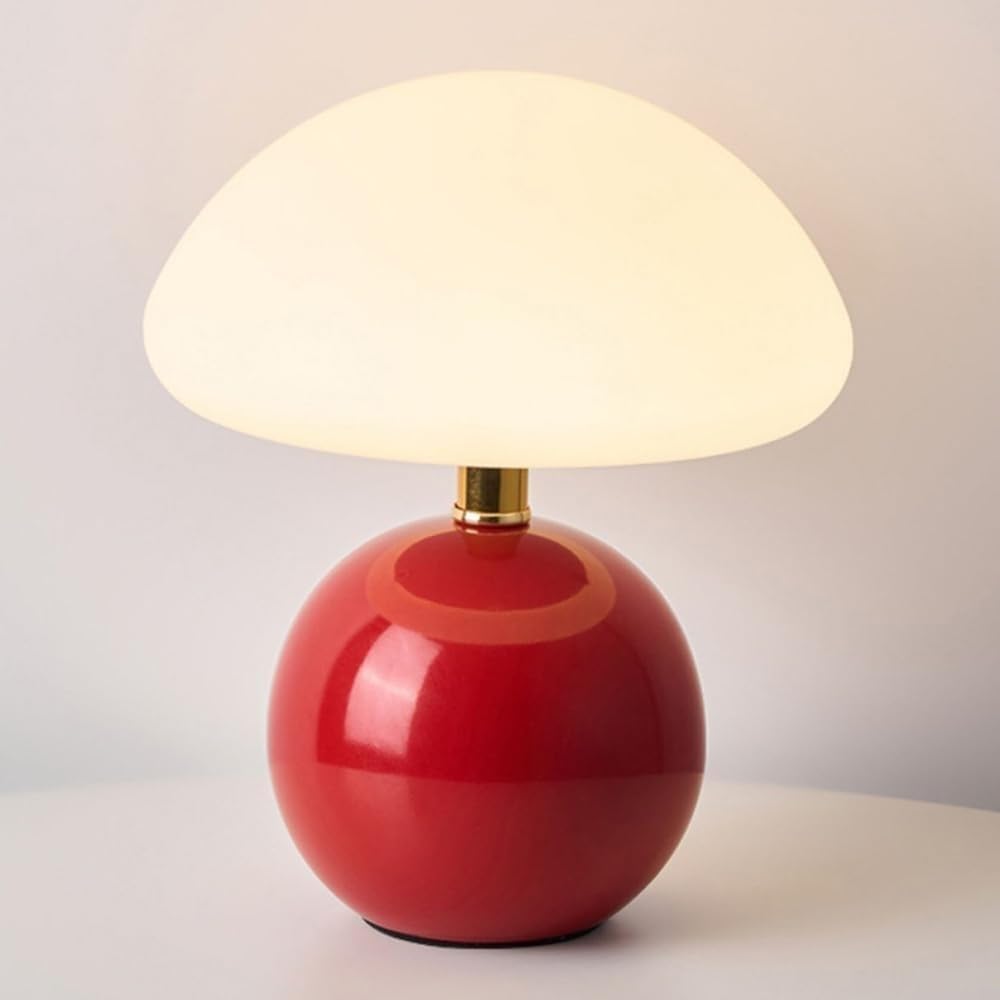 DFAEEKIYO Small Table Lamp Mushroom Bedside Desk Light Led Ceramic Desktop Nightstand Cute End Lamps for Bedroom Living Room