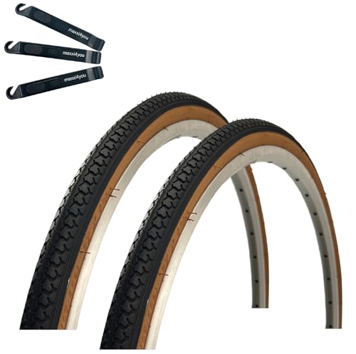 2 x Roverstone 27' Fahrradreifen Schwarz/Braun 37-630 (27x1 3/8) inkl. maxxi4you Reifenheber