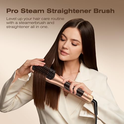 Image of Steam Hair Straightener Brush, Steamline Pro 3 in 1 Straightening Brush, Curly & Frizzy Hair,Smooth Without Flattening, 5 Temp Settings & LED Display, Dual Voltage, Professional Tools, Orange