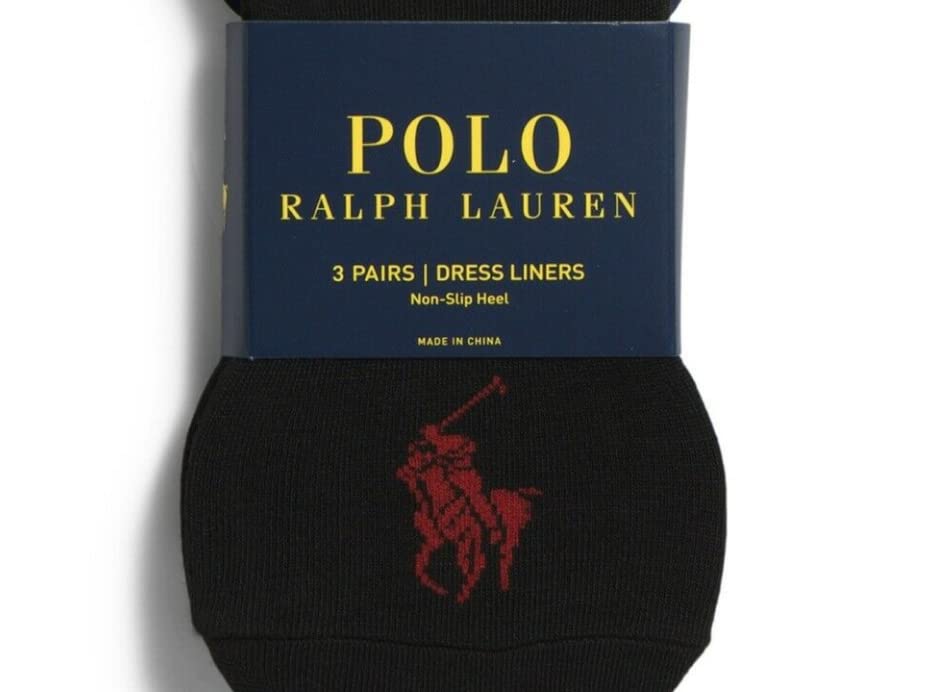Polo Ralph Lauren Men's Socks Polyester/Spandex Blend 3 Pairs Dress Liners, Non-Slip Heel Black (6-12.5 M US)2