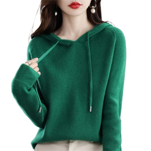 Image of Womens Cashmere with Pullovers,Winter Casual Knitting Hoodie Fashion Sweater,Fall Drawstring Thick Sweater