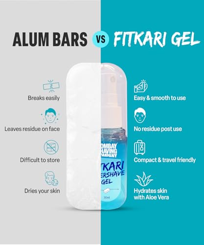 Image of Bombay Shaving Company Fitkari Aftershave Gel (30ml) | Alum and Aloe Vera with Cooling Effect | No Residue | Face & Body Use | Travel Friendly