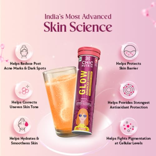 Image of Chicnutrix Glow Advanced Glutathione Tablets for Skin Brightening & Pigmentation | Liposomal + Japanese OPITAC Glutathione, L-Ergothioneine & Astaxanthin | Effervescent Skin Glow Supplement for Women & Men | 15 Days Pack