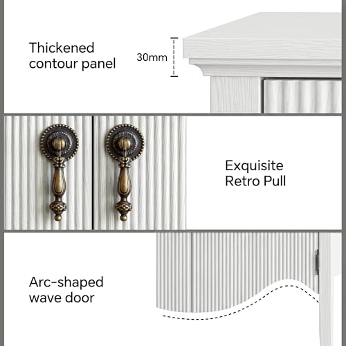 Image of FUSUNBAO 40 inch Fluted Buffet Cabinet, Sideboard Credenza with Drawer,White | Retro,Storage Cabinet,Fluted Sideboard Credenza, 2 Drawer, Accent Bar Cabinet, For Living Room, Dining Room, Entryway