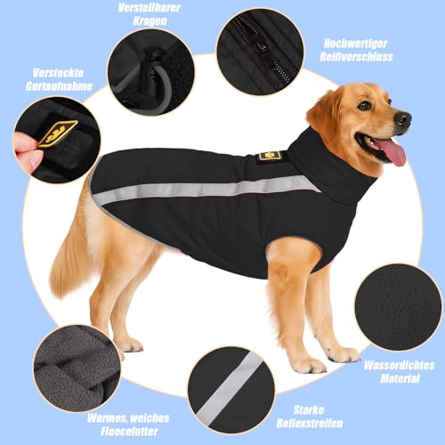 DoggieKit Hundejacke Wasserdichter Hundemantel Reflektierende Wintermantel mit Fleecefutter Winddichtes Wintermantel Hundepullover Hundekleidung für Kaltes Wetter Winter Warm Hunde Winterweste Jacken