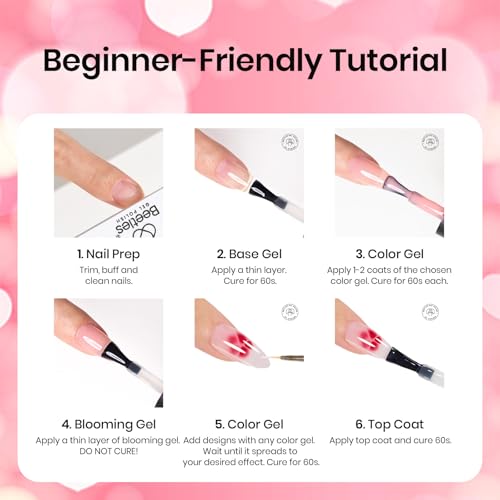 Image of Beetles Blooming Gel Nail Polish Kit - Hema Free Clear Blooming Gel with Red Nail Polish & Nail Art Brush, Soak Off UV /LED for Aura Nails Flower Marble Watercolor Designs DIY Gift Set