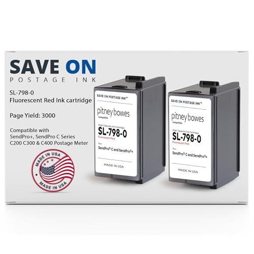 SL-798-0 Compatible Pitney Bowes Ink Cartridge (2 Pack) - Fluorescent Red Printer Ink Cartridge for SendPro+, SendPro C Series C200 C300 & C400 Postage Meters - Replacement Inkjet Printer Ink