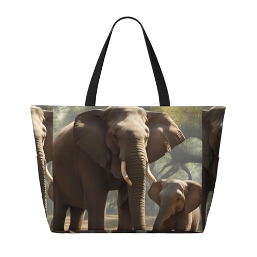 Elephant Print Beach Tote Bag Waterproof Large Bags With Zipper Big Capacity For Vacation Travel2