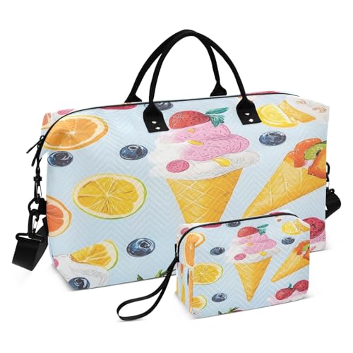 ​​Large Foldable Travel Duffel Bag, Waterproof Gym Bag for Men & Women, Carry-On Luggage Weekender Overnight Bag, Fruit Ice Cream