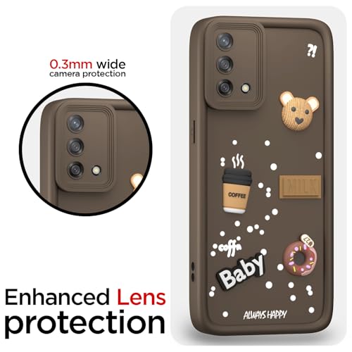 Image of Outlouders Back Cover for Oppo F19 / F19s | Cute Fun Cartoon 3D Bear Silicone | Full Body Protection Bumper Case (Brown)
