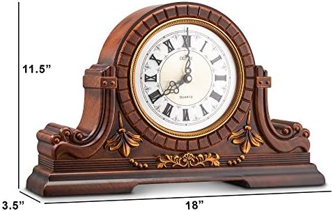 Decodyne Mantel Clock - Large Antique Design Clock with Roman Numerals - Faux Wood