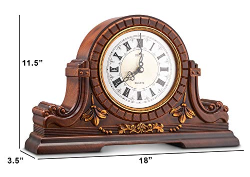 Decodyne Mantel Clock - Large Antique Design Clock with Roman Numerals - Faux Wood