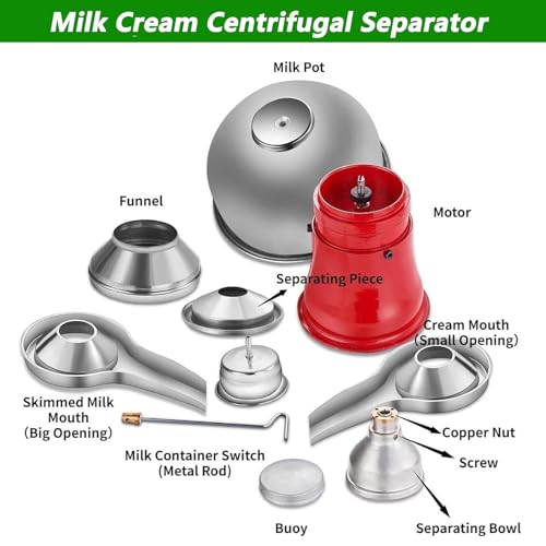 Espumador de leche, desnatador eléctrico, centrífugo de 5 l para nata, mantequilla y batidos, 10500 rpm. Contenido de grasa en leche desnatada ≤ 0,03%.