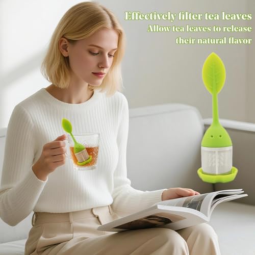 Silicone Loose Leaf Tea Infusers - Fine Mesh Strainer with Lid for Herbal Teas (1 Pack, Green) - Ideal for Leaf Tea Filtering - Image 3