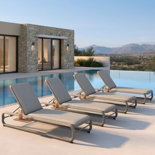 Image of PURPLE LEAF 4 Piece Patio Chaise Lounge Heavy-Duty Adjustable Champagne