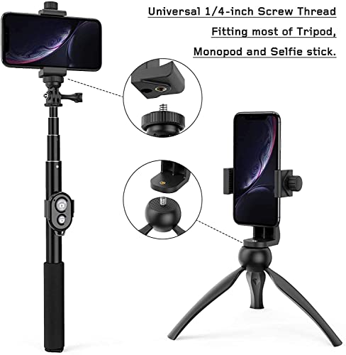 Image of 360 Degree Cell Phone Holder with Adjustable Clamp | Phone Tripod Mount Adapter Compatible with Smartphones & All Types of Tripods - Black