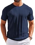 COOFANDY Maglietta Uomo Manica Corta T-Shirt Estive Leggero Magliette Lavorata a Maglia a Righe Magliette da Lavoro T Shirt Casual a Tinta Unita Blu Navy M