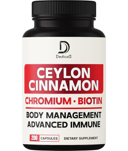 DEDICAD 13in1 Ceylon Cinnamon Capsules - 200 Capsules with Chromium Picolinate, Biotin, Grape Seed, Elderberry & More
