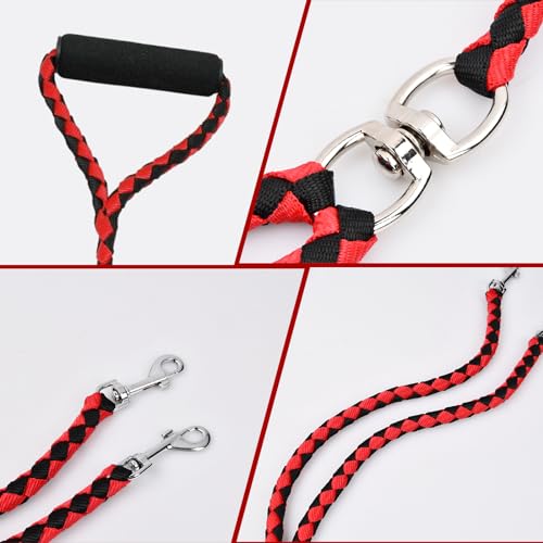 Tibapla Doppelleine für 2 Hunde, Verhedderungsfreie Hundeleine Verstärkung Doppelleine Hundeleine, mit Gepolsterten Griffen für Hunde Klein Mittlere und Große Lauftraining, 10mm*140cm (Black)
