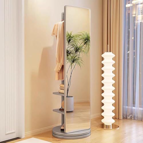 Espejo de longitud completa con perchero, diseño de madera giratorio de 360° para sala de estar, dormitorio y guardarropa