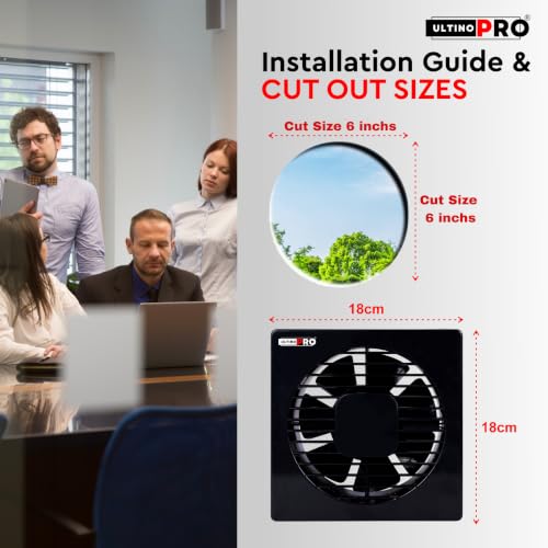 Image of 6 Inch Exhaust Fan for Kitchen, Bathroom, Office & Commercial Use | High Speed Ventilation Fan | Low Noise | Energy Efficient Motor | Rust Resistant Body | Easy Wall Mount (6 Inch Black)