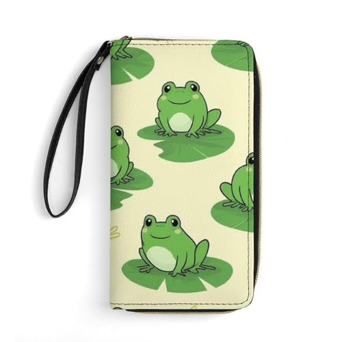 Long PU Zipper Wallet With Rope, Travel Purse Fashion Design, Huge Storage Capacity Wallet, Cute Decor Purse For Men And Women Cute Frog Animal Green Frogs