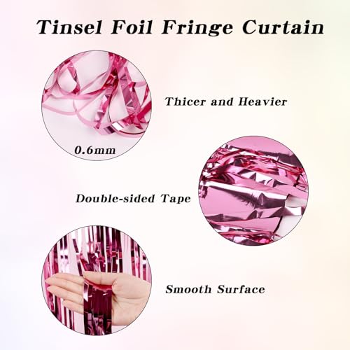 Bomiclss 2Pcs 3.32×6.8ft Tinsel Curtain Glitter Party Decorations Curtain Backdrop Streamers Foil Fringe, Metallic Tinsel Foil Curtains Background Streamers for Birthday Wedding Baby Shower (Pink) - Image 4