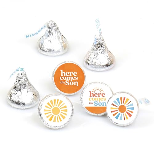 Autocollants ronds Here Comes The Son garçon pour bonbons de baby shower x108
