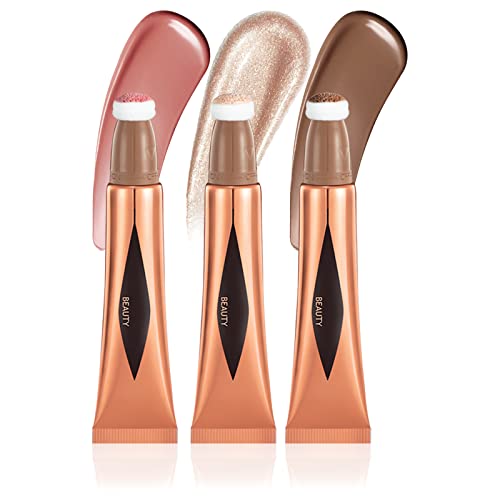 Pasnowfu Contour Beauty Wand, Face Concealer Blusher Highlighter Stick With Soft Cushion Applicator, Smooth Natural Matte Finish Contour Blush Pen, Waterproof Long-Lasting Body Face Makeup (3Pcs) #TOP28
