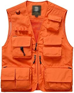 Flygo Men's Casual Lightweight Outdoor Travel Fishing Vest Jacket Multi Pockets (X-Small, Orange)