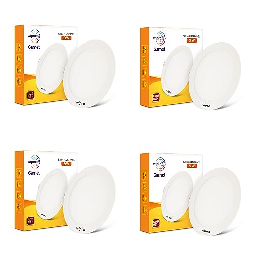 Image of wipro Garnet 9W Round LED Slim Plus Panel | Coolwhite Light(6500K)| Ultra-Slim Design | Aluminium Housing | Flicker Free Design | Recessed Down Light for False Ceiling |Cutout - 100mm |Pack of 4