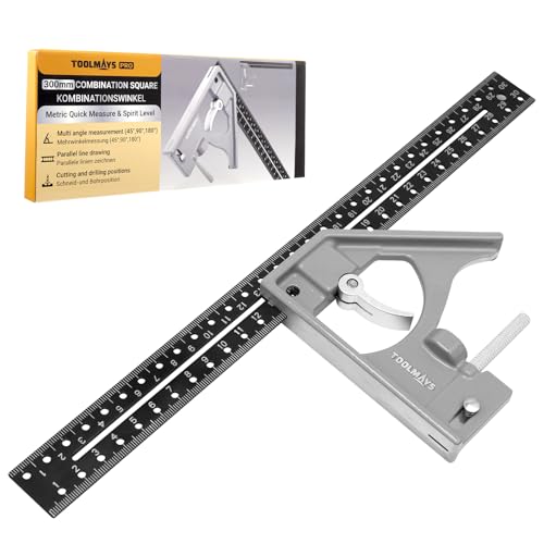TOOLMAYS Combination Square, 300mm Set Square Carpentry, 45/90 Degree Ruler With Bubble Level, Adjustable Engineers Speed Squares For Woodworking