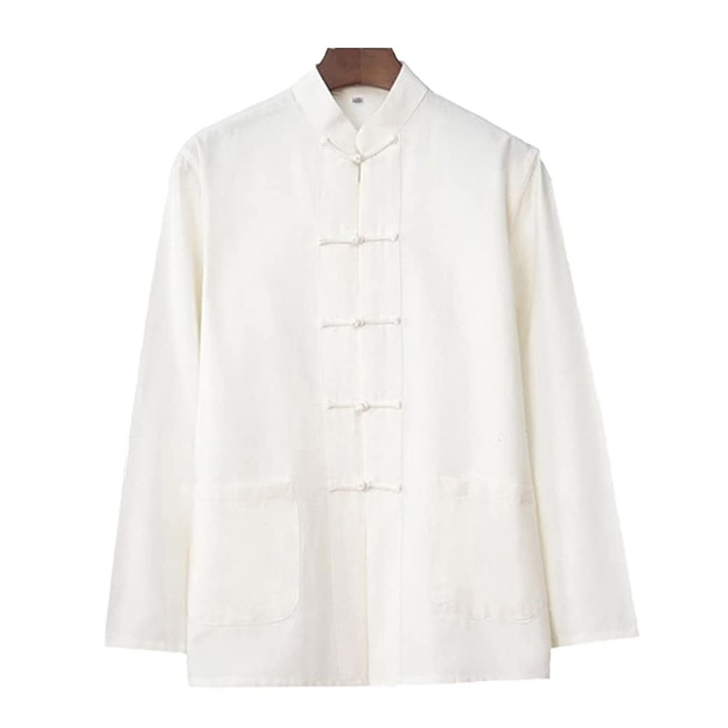 Giacca Uniforme di Cotone Tai chiude per Piumino da Uomo Hanfu Vestiti di Arti Marziali Cinesi Tradizionali Kung fuform White-M