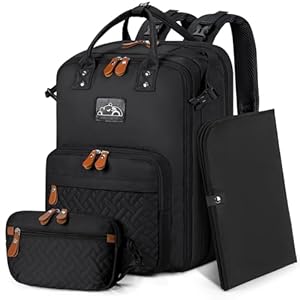 RAINSMORE Mochila Bebe Gran Capacidad Mochila Carro Bebe Multifuncional Pañaleras para Bebes Mochila Maternidad con Cambiador Bebe Plegable y Correas de Cochecito Negro